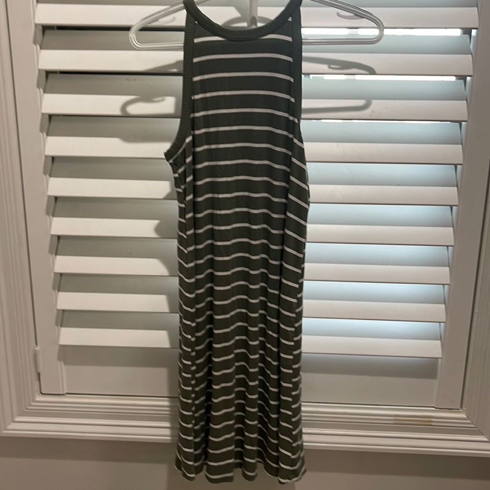 Olive green and white strip high neck swing dress. Old navy size Small